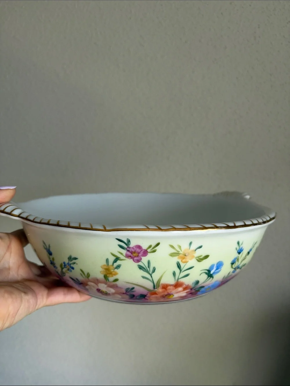 Limoges French Antique Hand Painted and Gilded Handed 10” Serving Bowl - Picture 12 of 14